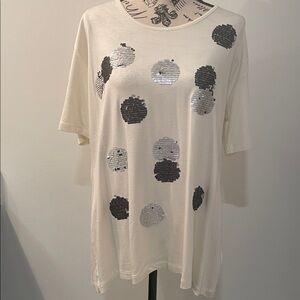 Cream T-Shirt with Sequin Polka Dots